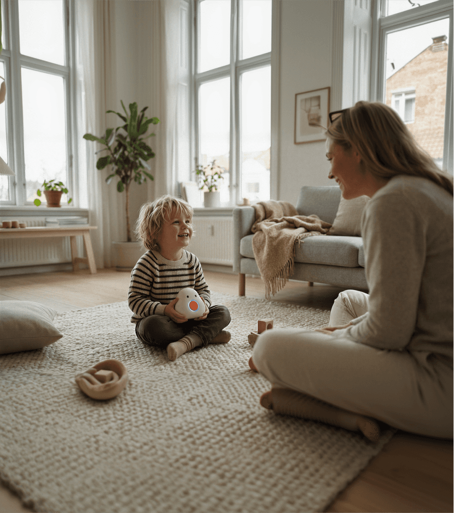 Mutter und Kind spielen ohne Bildschirm